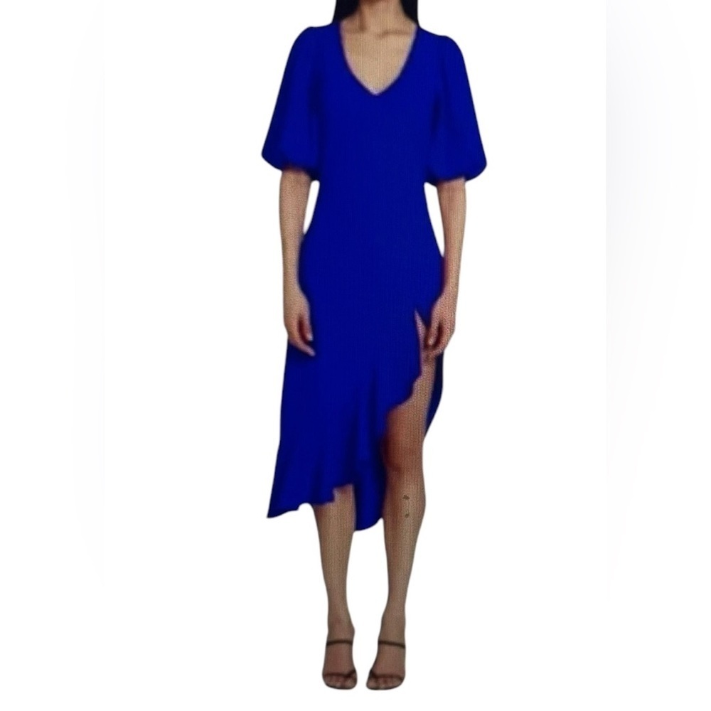 Amanda Uprichard Glenna Dress Lapis Blue Sz L NWT Asymmetrical Hem